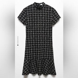 Mango Tweed Dress with Ruffle Hem